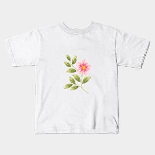 Pink Rosa Canina Flower and Leaf Branch Kids T-Shirt